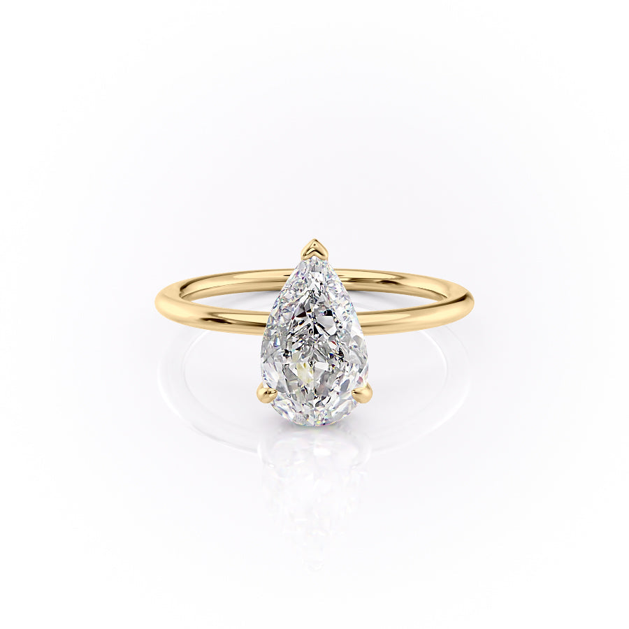 Enchantia Pear 1.70 Carat VVS1 Lab-Grown Hidden Halo Engagement Ring in 18K Yellow Gold Front View