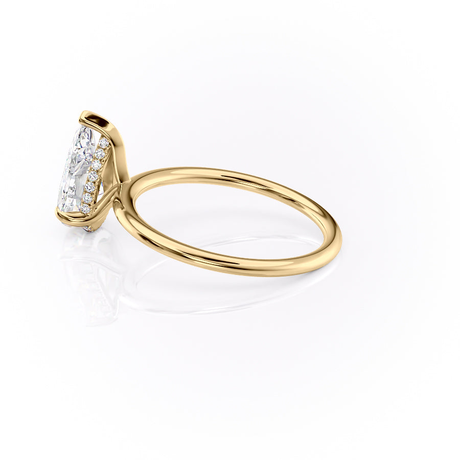 Enchantia Pear 1.70 Carat VVS1 Lab-Grown Hidden Halo Engagement Ring in 18K Yellow Gold Left Side Cross View
