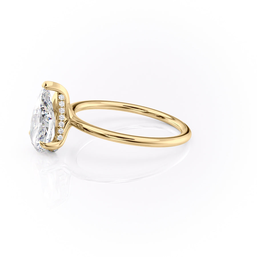 Enchantia Pear 1.70 Carat VVS1 Lab-Grown Hidden Halo Engagement Ring in 18K Yellow Gold Left Side View