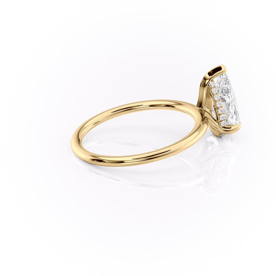 Enchantia Pear 1.70 Carat VVS1 Lab-Grown Hidden Halo Engagement Ring in 18K Yellow Gold Right Side Cross View