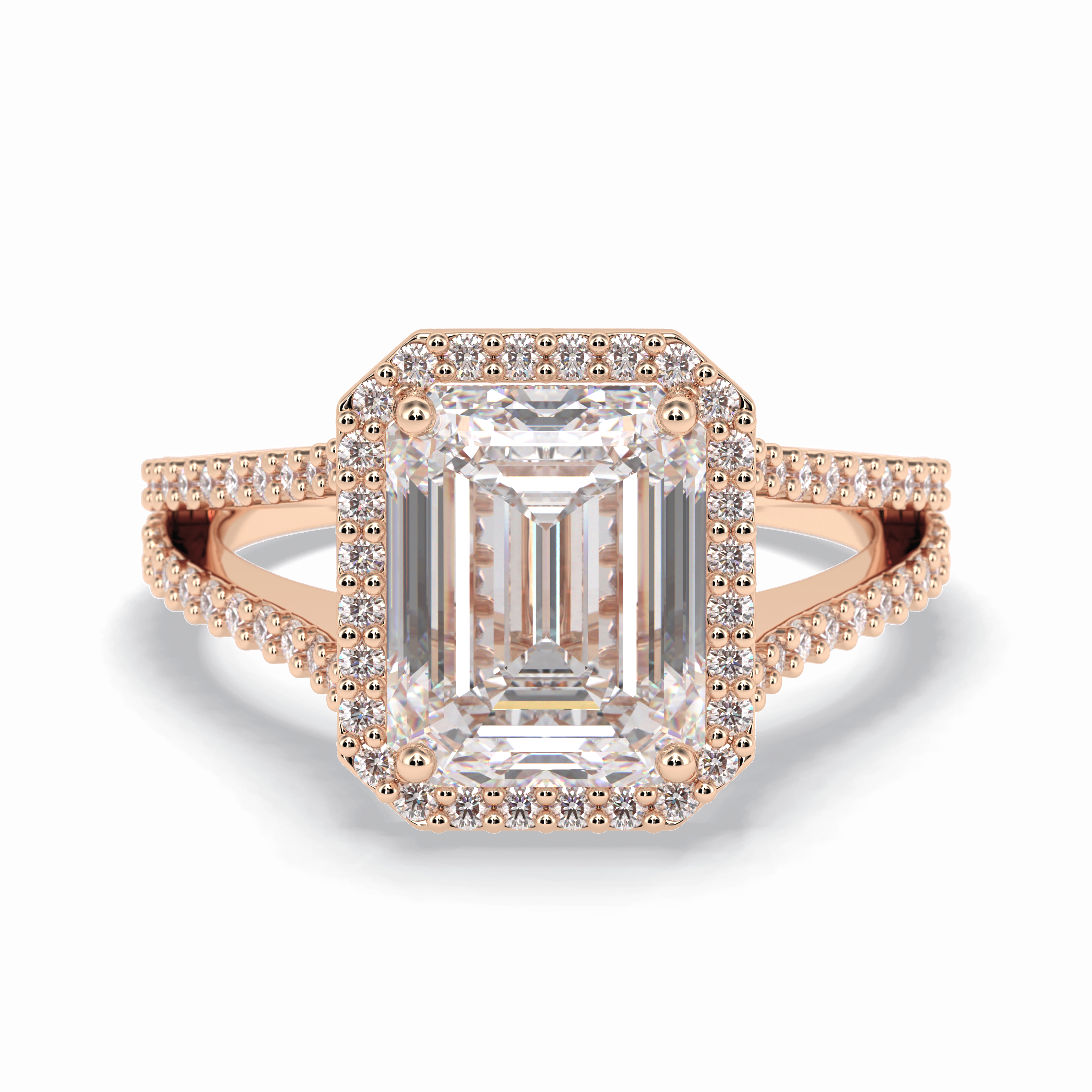 Eternal Beacon 3.10 Carat Emerald VS1 Lab-Grown Halo Engagement Ring in 18K Rose Gold 