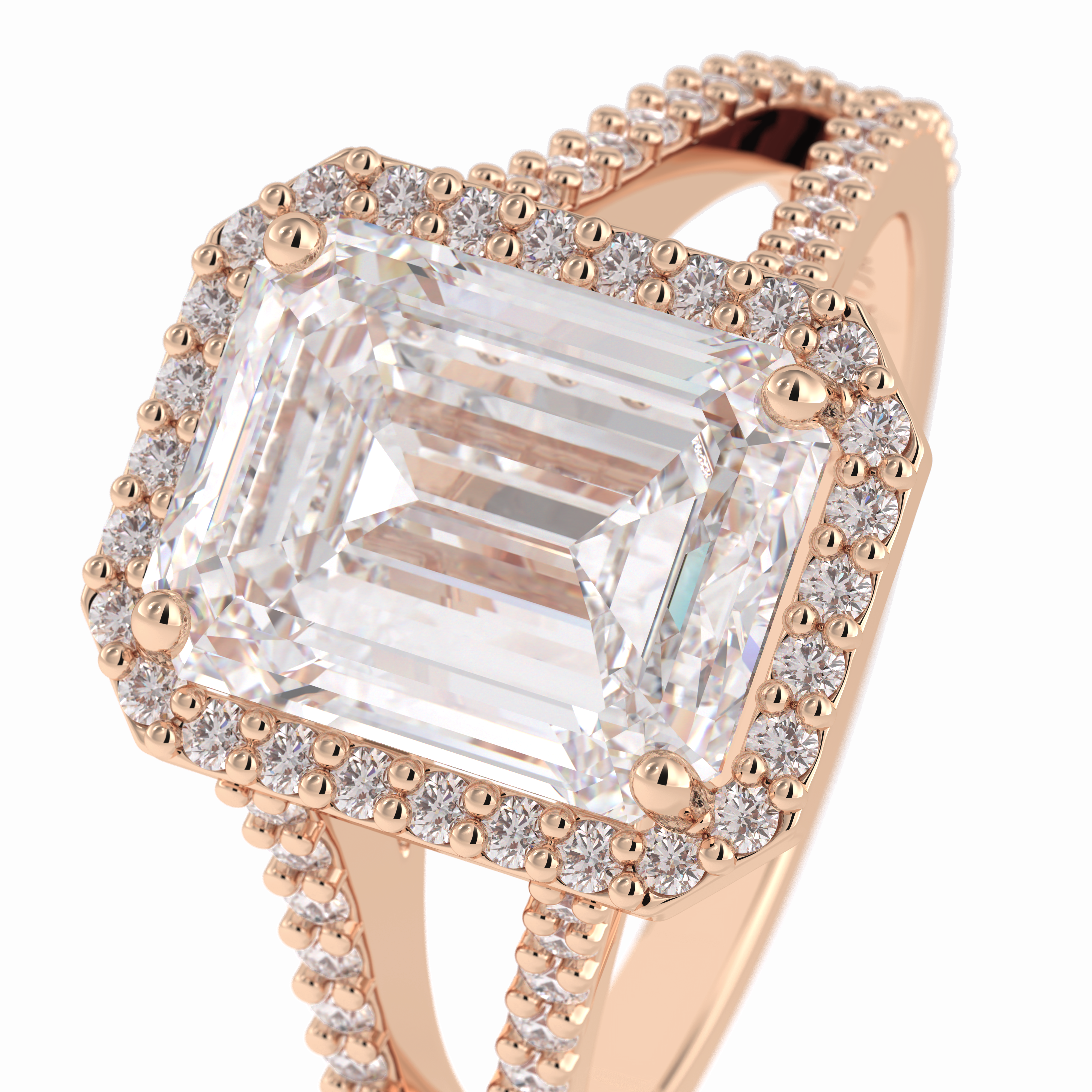 Eternal Beacon 3.10 Carat Emerald VS1 Lab-Grown Halo Engagement Ring in 18K Rose Gold  