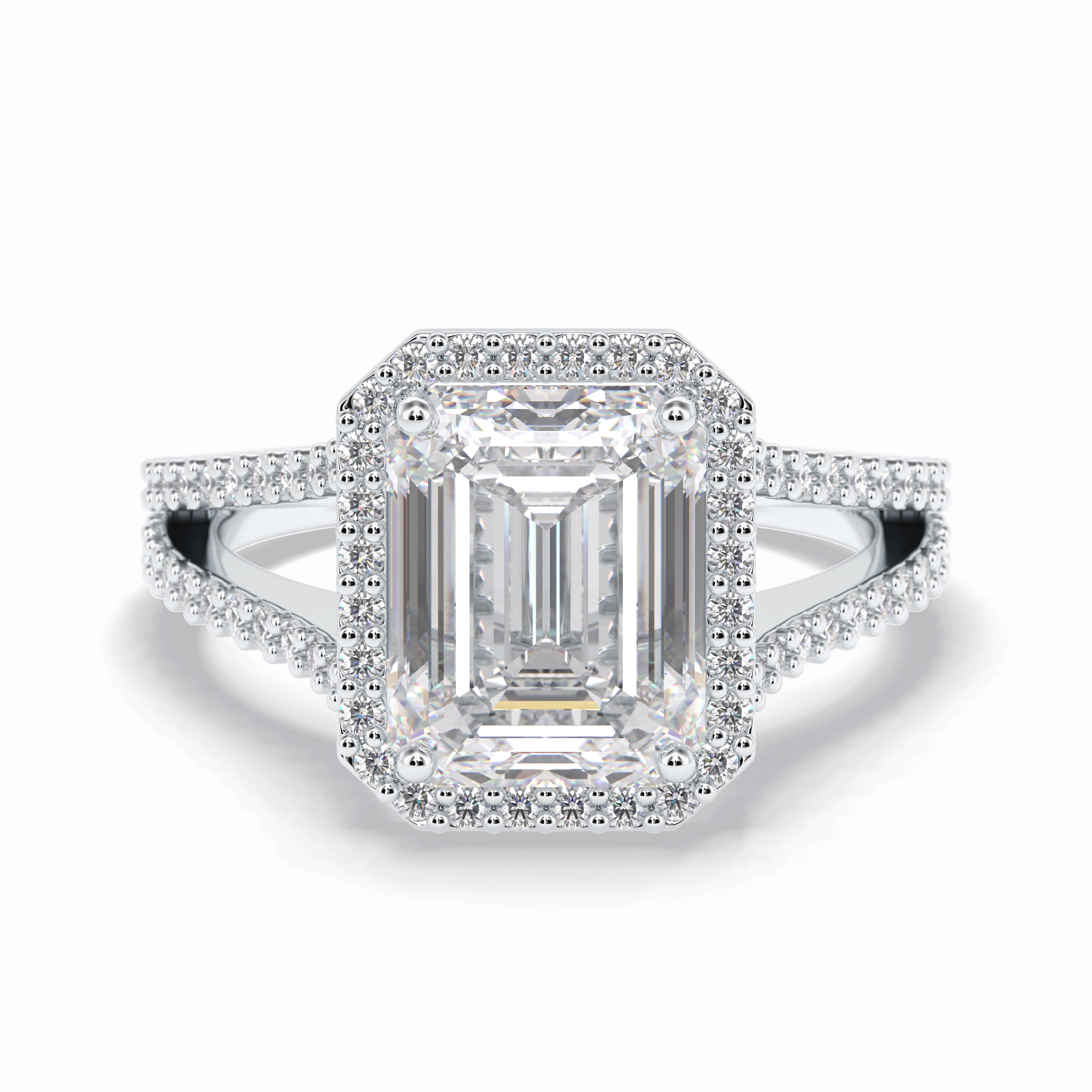 Eternal Beacon 3.10 Carat Emerald VS1 Lab-Grown Halo Engagement Ring in 18K White Gold 