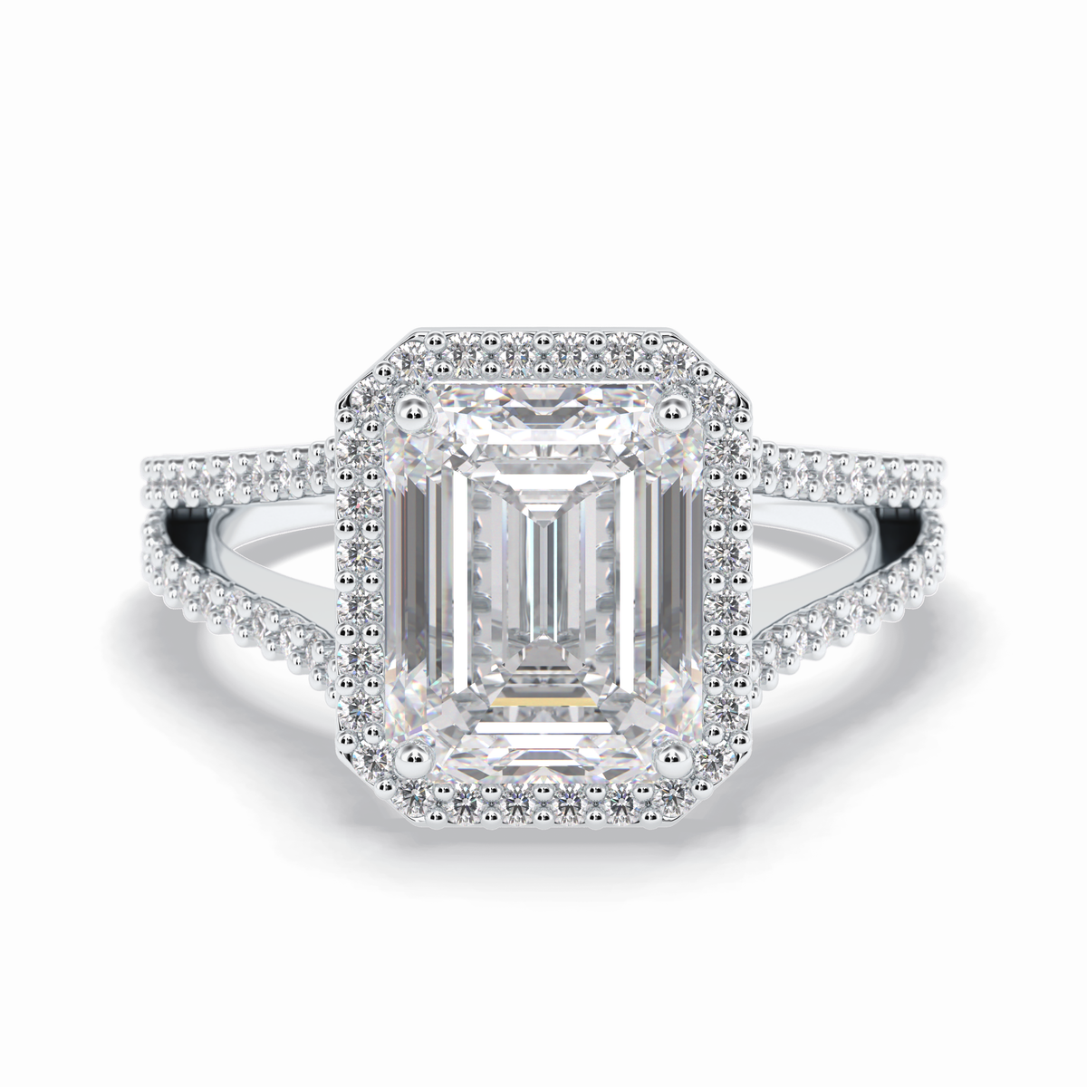 Eternal Beacon 3.10 Carat Emerald VS1 Lab-Grown Halo Engagement Ring in 18K White Gold 