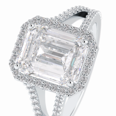 Eternal Beacon 3.10 Carat Emerald VS1 Lab-Grown Halo Engagement Ring in 18K White Gold 