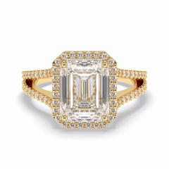 Eternal Beacon 3.10 Carat Emerald VS1 Lab-Grown Halo Engagement Ring in 18K Yellow Gold  