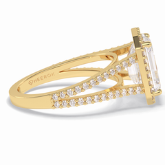 Eternal Beacon 3.10 Carat Emerald VS1 Lab-Grown Halo Engagement Ring in 18K Yellow Gold  