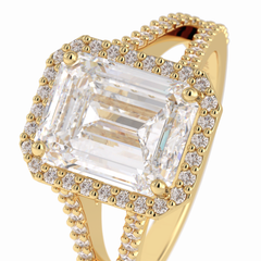 Eternal Beacon 3.10 Carat Emerald VS1 Lab-Grown Halo Engagement Ring in 18K Yellow Gold  