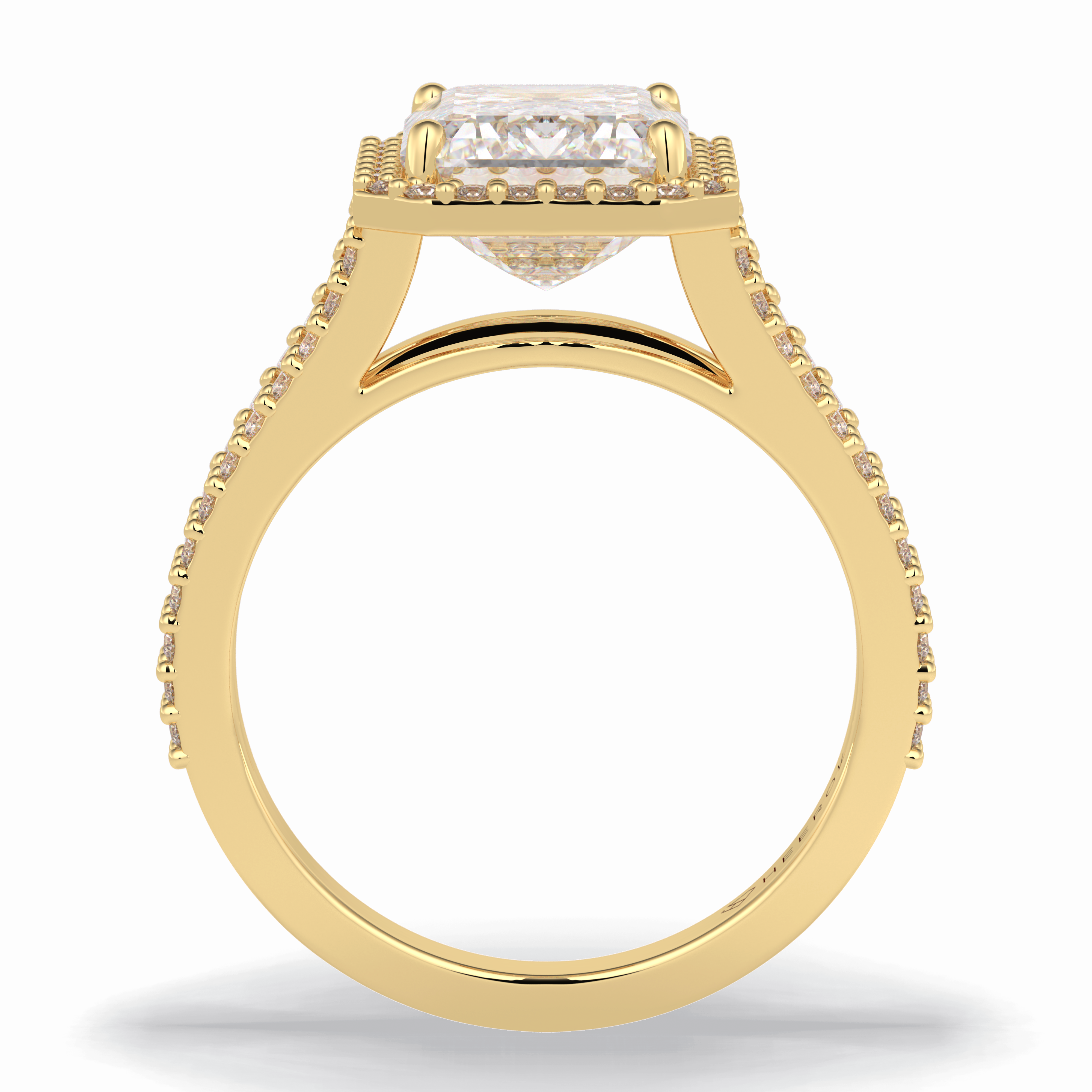 Eternal Beacon 3.10 Carat Emerald VS1 Lab-Grown Halo Engagement Ring in 18K Yellow Gold  