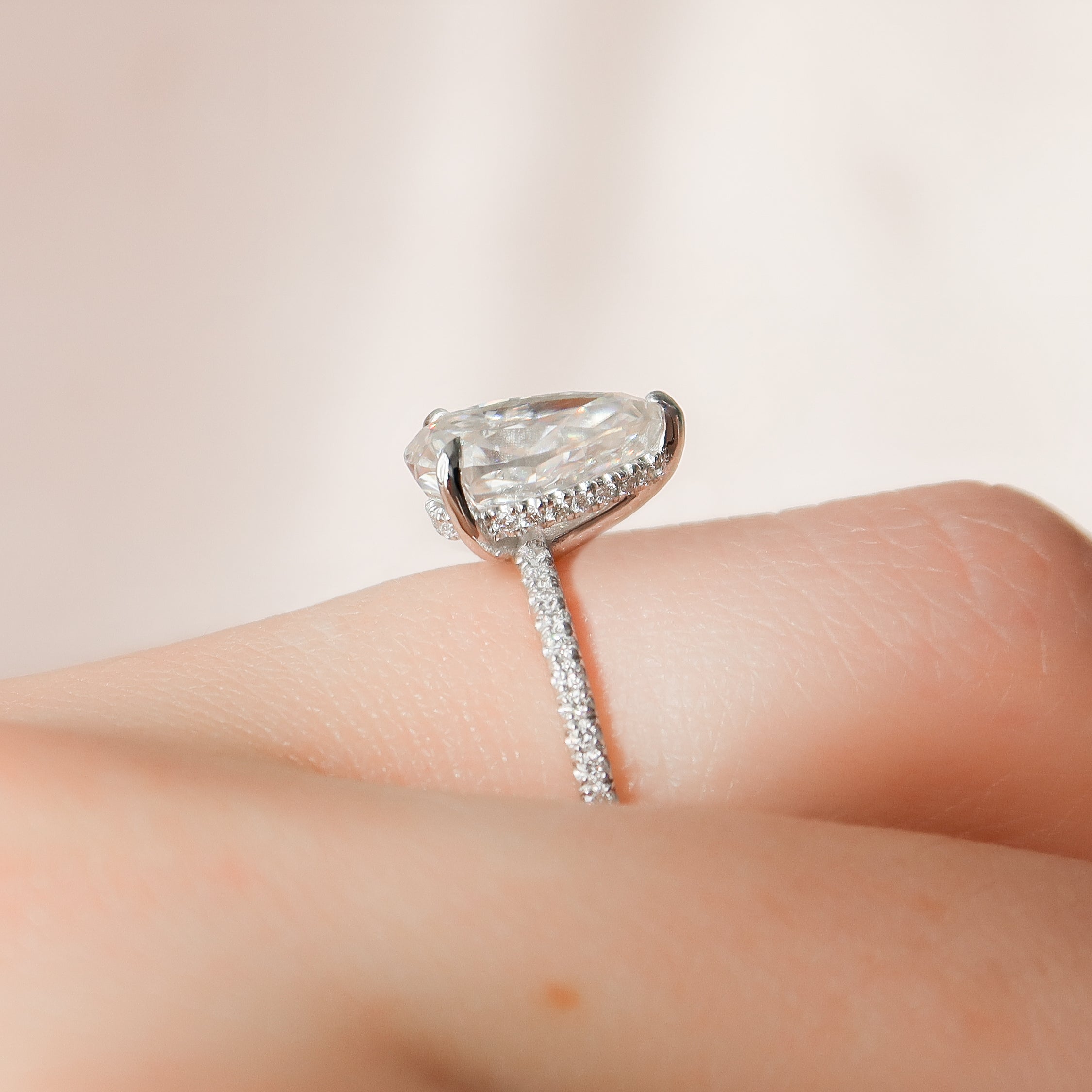 Eternal Blossom 3.00 Carat VVS1 Lab-Grown Hidden Halo Pave Engagement Ring in 18K White Gold Closeup View