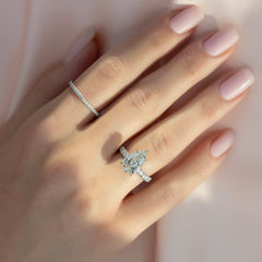 Eternal Blossom 3.00 Carat VVS1 Lab-Grown Hidden Halo Pave Engagement Ring in 18K White Gold Finger View_1