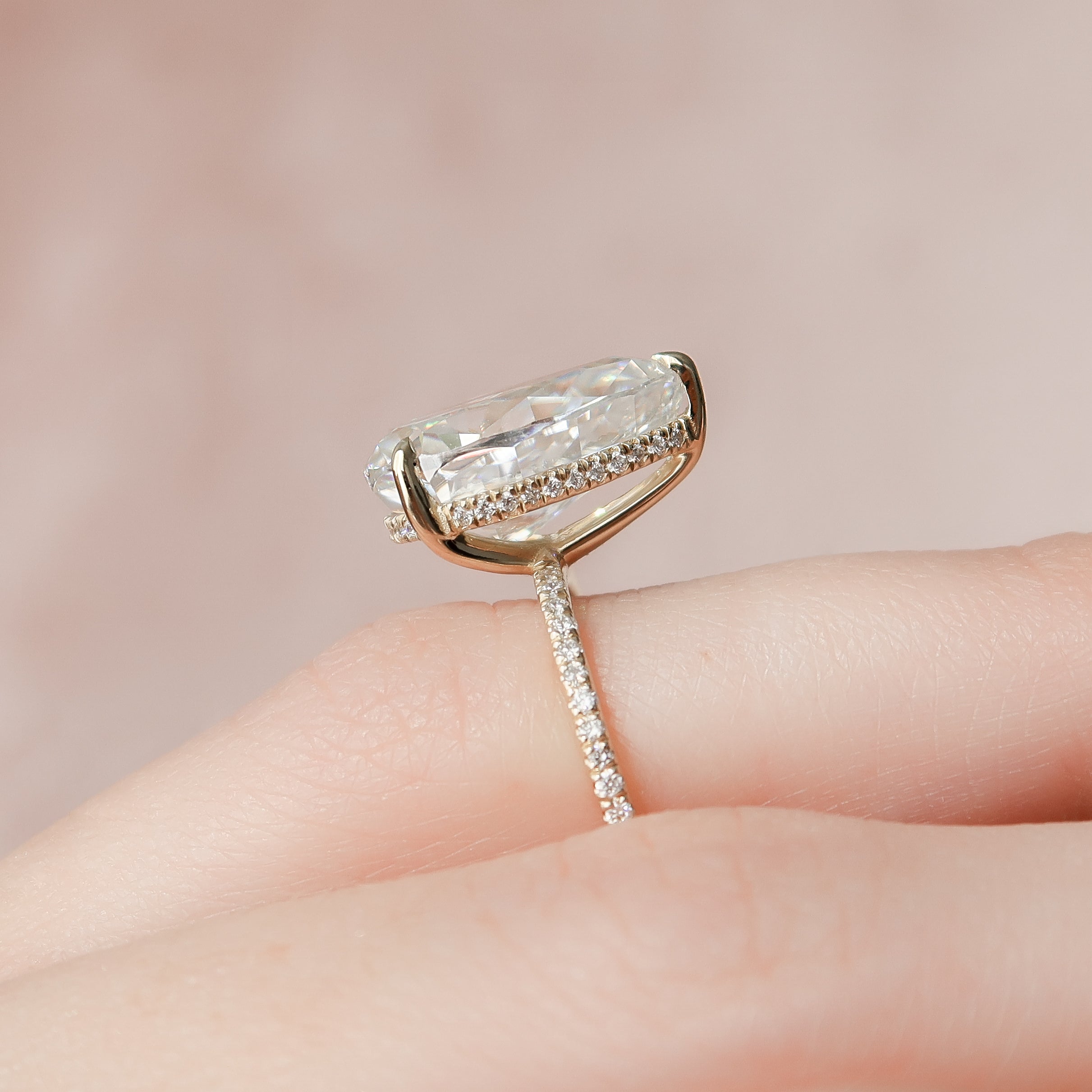 Eternal Blossom 3.00 Carat VVS1 Lab-Grown Hidden Halo Pave Engagement Ring in 18K Yellow Gold Finger Closeup View