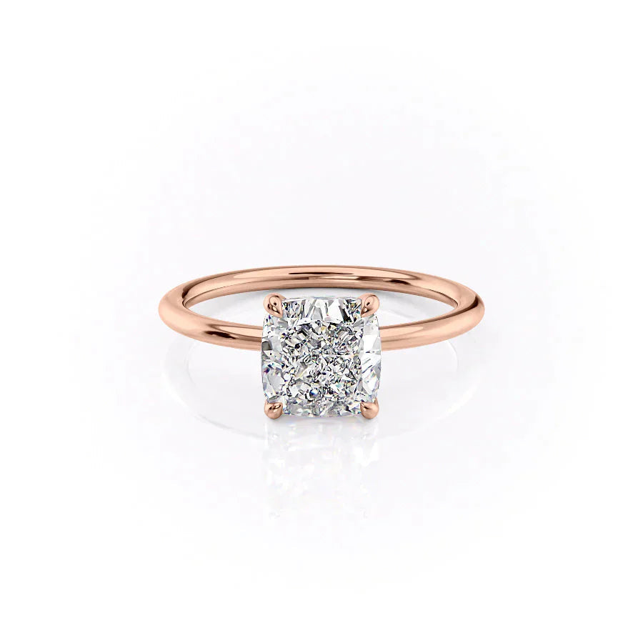 Eternal Charm 2 Carat VVS1 Lab-Grown Cushion Solitaire Engagement Ring in 18K Rose Gold Front View