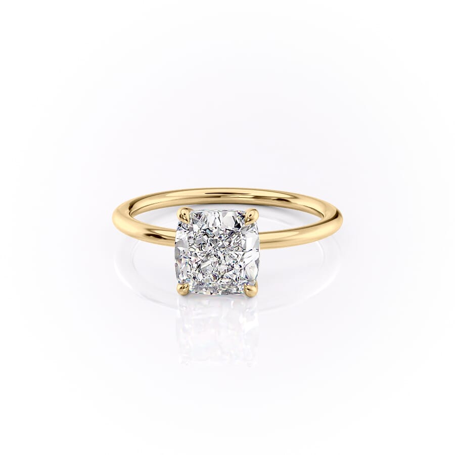 Eternal Charm 2 Carat VVS1 Lab-Grown Cushion Solitaire Engagement Ring in 18K Yellow Gold Front View