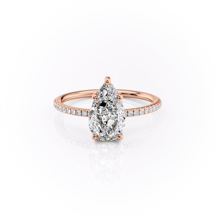 Eternal Pear 2.08 Carat VVS1 Lab-Grown Hidden Halo Pave Engagement Ring in 18K Rose Gold Front View