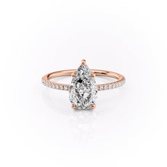 Eternal Pear 2.08 Carat VVS1 Lab-Grown Hidden Halo Pave Engagement Ring in 18K Rose Gold Front View