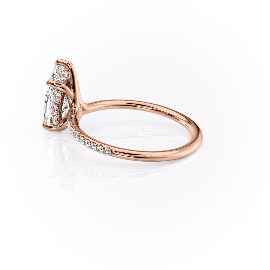Eternal Pear 2.08 Carat VVS1 Lab-Grown Hidden Halo Pave Engagement Ring in 18K Rose Gold Left Side Cross View
