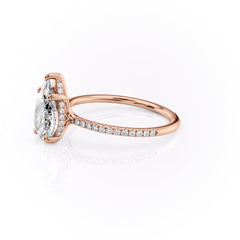 Eternal Pear 2.08 Carat VVS1 Lab-Grown Hidden Halo Pave Engagement Ring in 18K Rose Gold Left Side View
