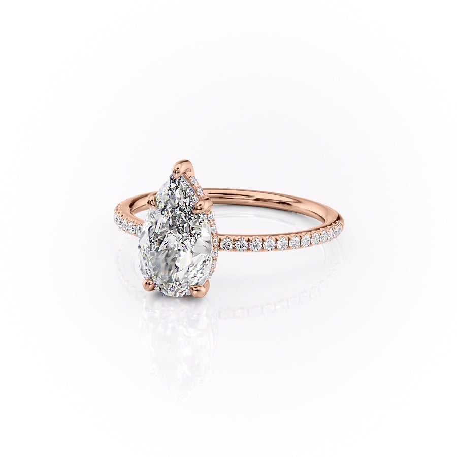 Eternal Pear 2.08 Carat VVS1 Lab-Grown Hidden Halo Pave Engagement Ring in 18K Rose Gold Left View