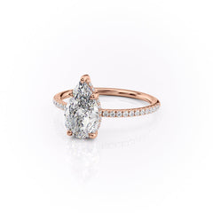Eternal Pear 2.08 Carat VVS1 Lab-Grown Hidden Halo Pave Engagement Ring in 18K Rose Gold Left View