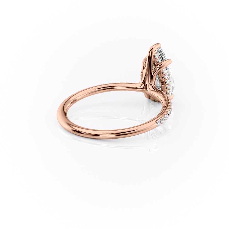 Eternal Pear 2.08 Carat VVS1 Lab-Grown Hidden Halo Pave Engagement Ring in 18K Rose Gold Right Side Cross View