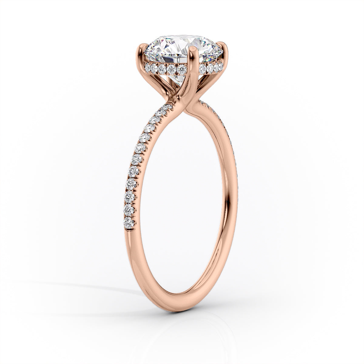 Eternal Pear 2.08 Carat VVS1 Lab-Grown Hidden Halo Pave Engagement Ring in 18K Rose Gold Standing View