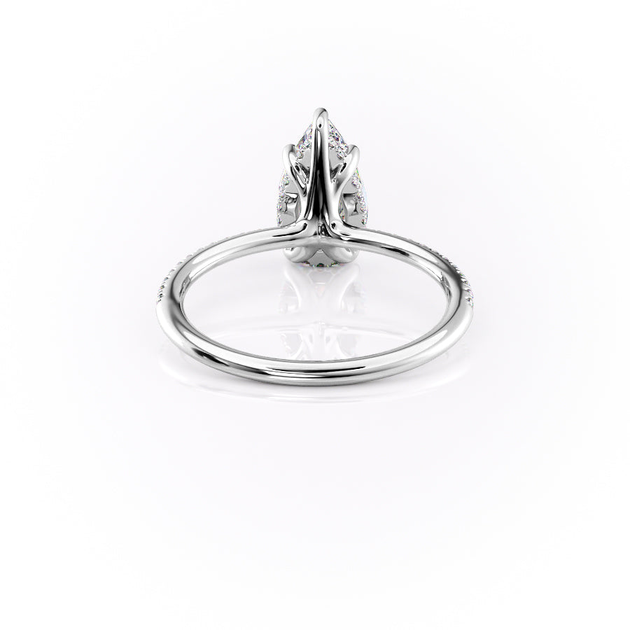 Eternal Pear 2.08 Carat VVS1 Lab-Grown Hidden Halo Pave Engagement Ring in 18K White Gold Back View