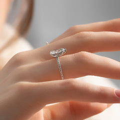 Eternal Pear 2.08 Carat VVS1 Lab-Grown Hidden Halo Pave Engagement Ring in 18K White Gold Finger Closeup View