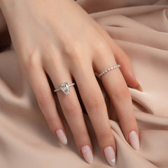 Eternal Pear 2.08 Carat VVS1 Lab-Grown Hidden Halo Pave Engagement Ring in 18K White Gold Finger View_1