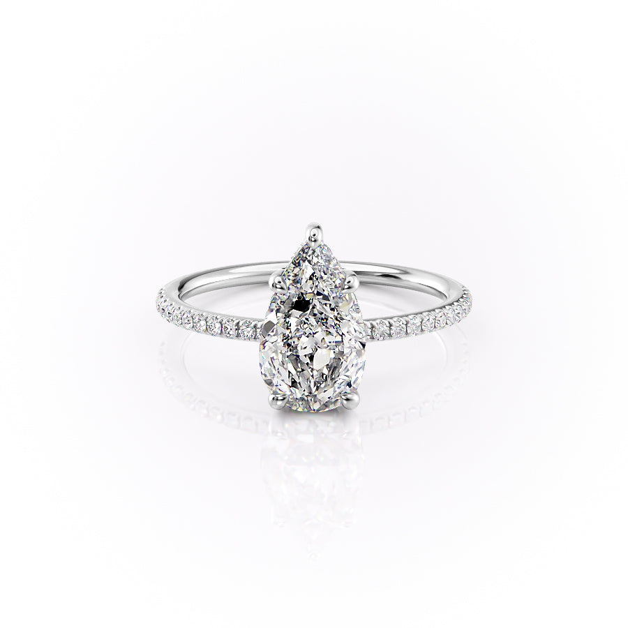 Eternal Pear 2.08 Carat VVS1 Lab-Grown Hidden Halo Pave Engagement Ring in 18K White Gold Front View