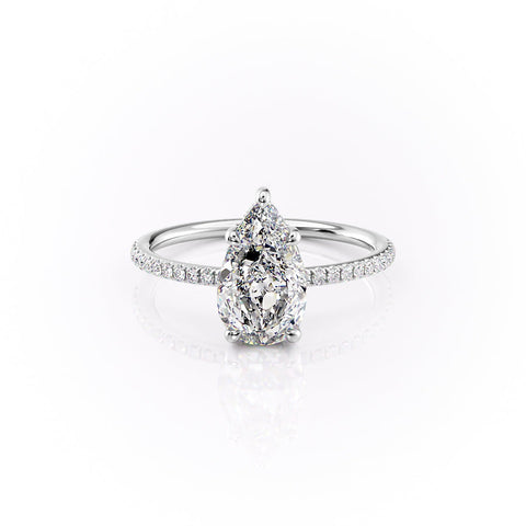Elvara Pear 2.08 Carat VVS Lab-Grown Hidden Halo Pave Engagement Ring in 18K Gold