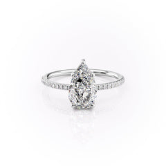 Eternal Pear 2.08 Carat VVS1 Lab-Grown Hidden Halo Pave Engagement Ring in 18K White Gold Front View
