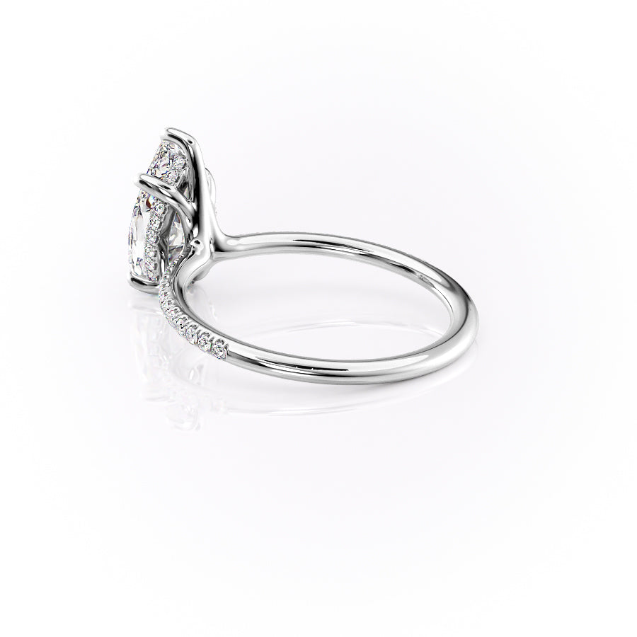 Eternal Pear 2.08 Carat VVS1 Lab-Grown Hidden Halo Pave Engagement Ring in 18K White Gold Left Side Cross View