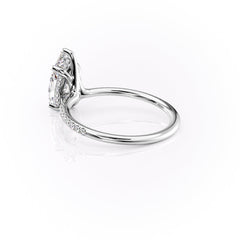 Eternal Pear 2.08 Carat VVS1 Lab-Grown Hidden Halo Pave Engagement Ring in 18K White Gold Left Side Cross View