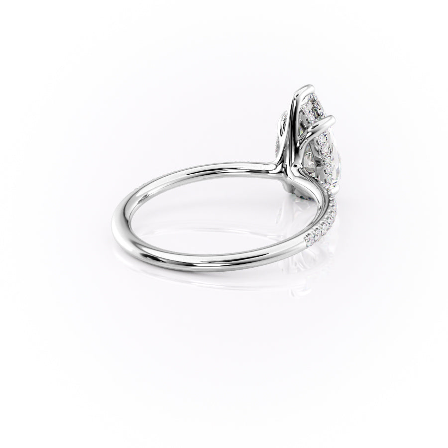 Eternal Pear 2.08 Carat VVS1 Lab-Grown Hidden Halo Pave Engagement Ring in 18K White Gold Right Side Cross View