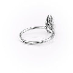 Eternal Pear 2.08 Carat VVS1 Lab-Grown Hidden Halo Pave Engagement Ring in 18K White Gold Right Side Cross View