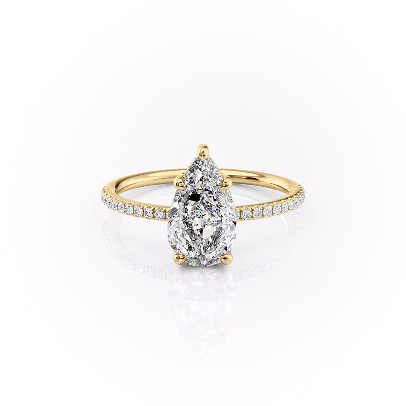 Eternal Pear 2.08 Carat VVS1 Lab-Grown Hidden Halo Pave Engagement Ring in 18K Yellow Gold Front View