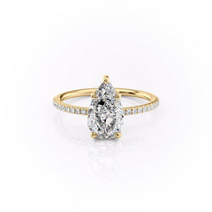 Eternal Pear 2.08 Carat VVS1 Lab-Grown Hidden Halo Pave Engagement Ring in 18K Yellow Gold Front View