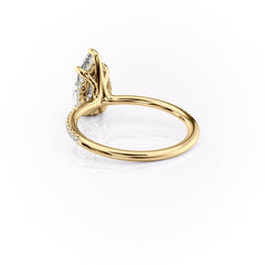 Eternal Pear 2.08 Carat VVS1 Lab-Grown Hidden Halo Pave Engagement Ring in 18K Yellow Gold Left Side Cross View