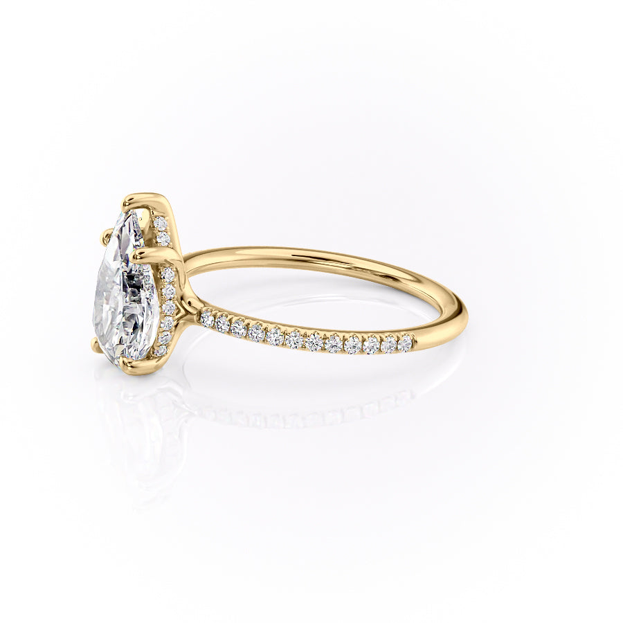 Eternal Pear 2.08 Carat VVS1 Lab-Grown Hidden Halo Pave Engagement Ring in 18K Yellow Gold Left Side View