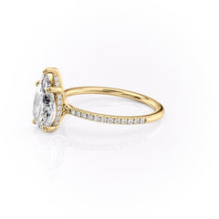 Eternal Pear 2.08 Carat VVS1 Lab-Grown Hidden Halo Pave Engagement Ring in 18K Yellow Gold Left Side View