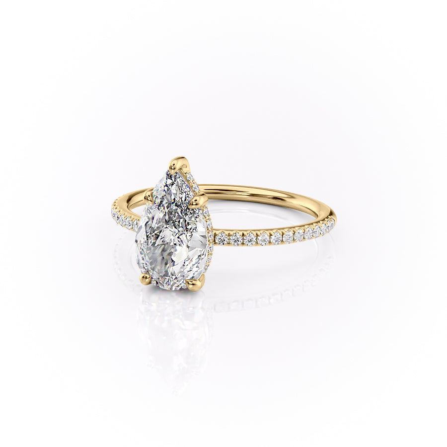Eternal Pear 2.08 Carat VVS1 Lab-Grown Hidden Halo Pave Engagement Ring in 18K Yellow Gold Left View