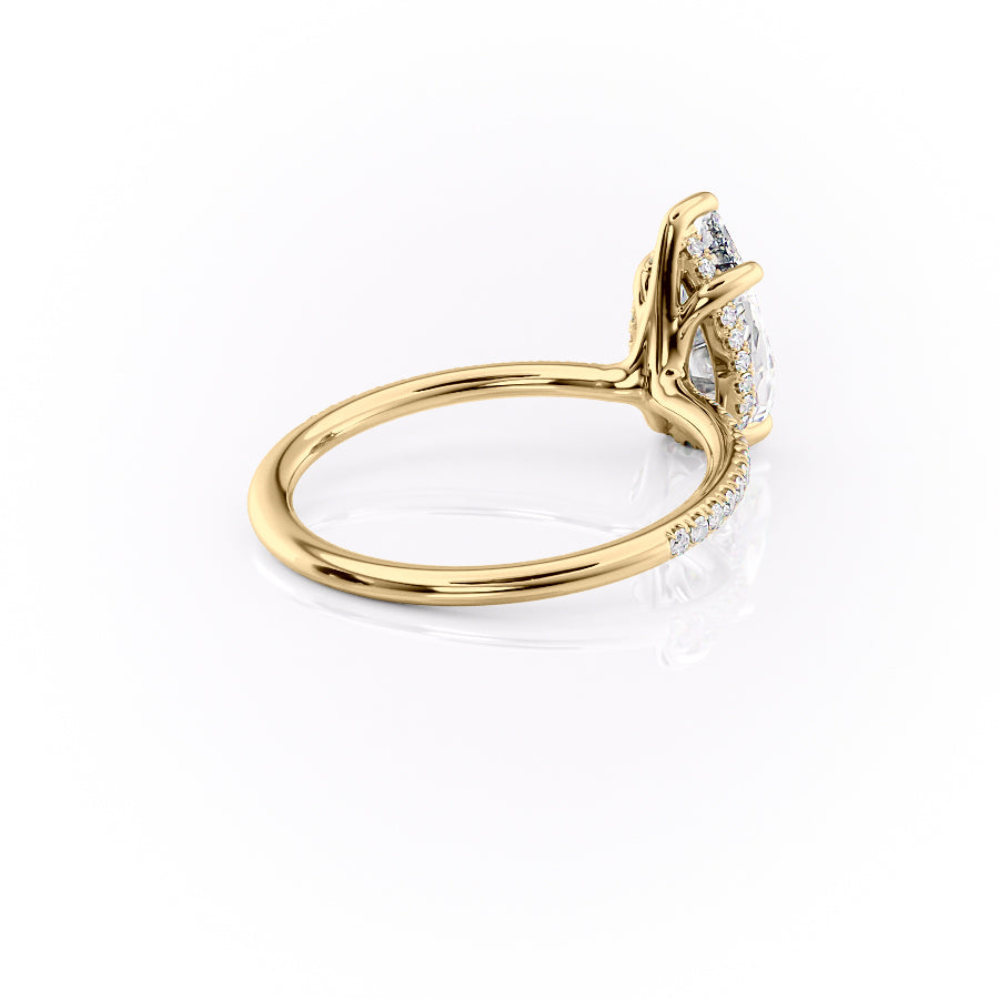Eternal Pear 2.08 Carat VVS1 Lab-Grown Hidden Halo Pave Engagement Ring in 18K Yellow Gold Right Side Cross View