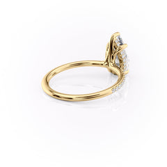 Eternal Pear 2.08 Carat VVS1 Lab-Grown Hidden Halo Pave Engagement Ring in 18K Yellow Gold Right Side Cross View