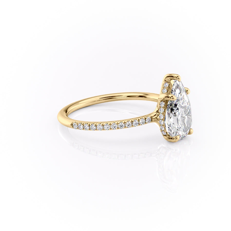 Eternal Pear 2.08 Carat VVS1 Lab-Grown Hidden Halo Pave Engagement Ring in 18K Yellow Gold Right Side View