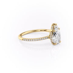 Eternal Pear 2.08 Carat VVS1 Lab-Grown Hidden Halo Pave Engagement Ring in 18K Yellow Gold Right Side View