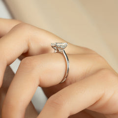 Eternal Prism 2.00 Carat VVS1 Lab-Grown Emerald Three Stone Engagement Ring in 18K White Gold Finger Side View