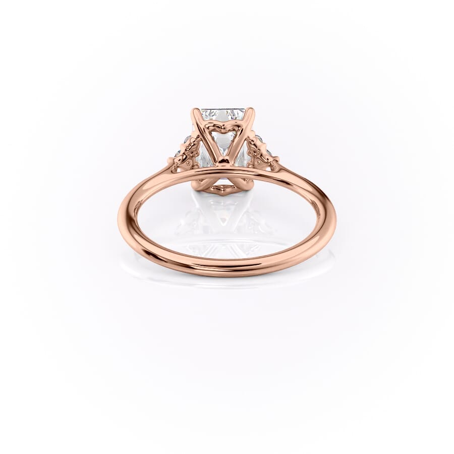 Eternal Prism 2 Carat VVS1 Lab-Grown Emerald Three Stone Engagement Ring in 18K Rose Gold Back View