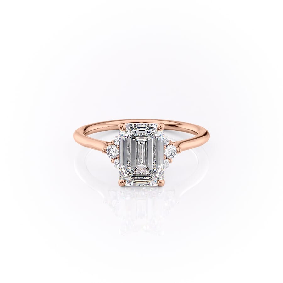 Eternal Prism 2 Carat VVS1 Lab-Grown Emerald Three Stone Engagement Ring in 18K Rose Gold Front View