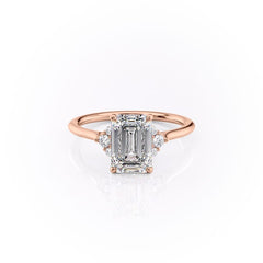 Eternal Prism 2 Carat VVS1 Lab-Grown Emerald Three Stone Engagement Ring in 18K Rose Gold Front View